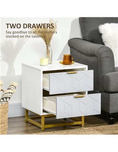 HOMCOM Bedside Table with 2 Drawers, Side Table, Bedside Cabinet with Steel Frame for Living Room, Bedroom, Grey and White