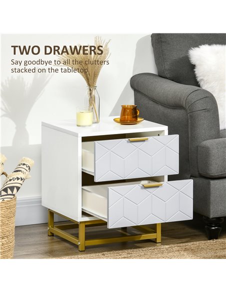 HOMCOM Bedside Table with 2 Drawers, Side Table, Bedside Cabinet with Steel Frame for Living Room, Bedroom, Grey and White - pic 20774 | FastDaddyshop