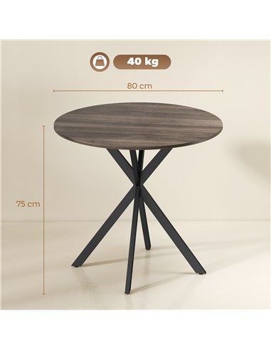 HOMCOM 80cm Industrial Round Dining Table - Brown