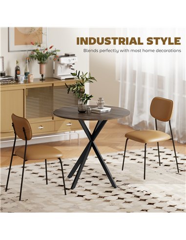 HOMCOM 80cm Industrial Round Dining Table - Brown