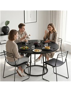 HOMCOM Dining Table Space Saving Kitchen Table Spliced Tabletop Conical Metal Base 120 cm Round Black 2