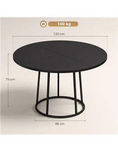 HOMCOM Dining Table Space Saving Kitchen Table Spliced Tabletop Conical Metal Base 120 cm Round Black