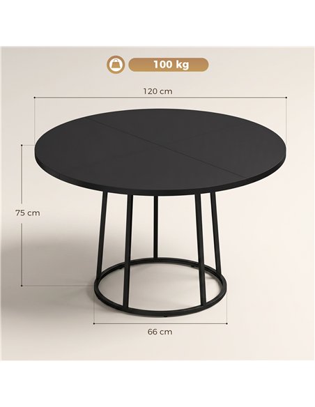 HOMCOM Dining Table Space Saving Kitchen Table Spliced Tabletop Conical Metal Base 120 cm Round Black - pic 207758 | FastDaddyshop