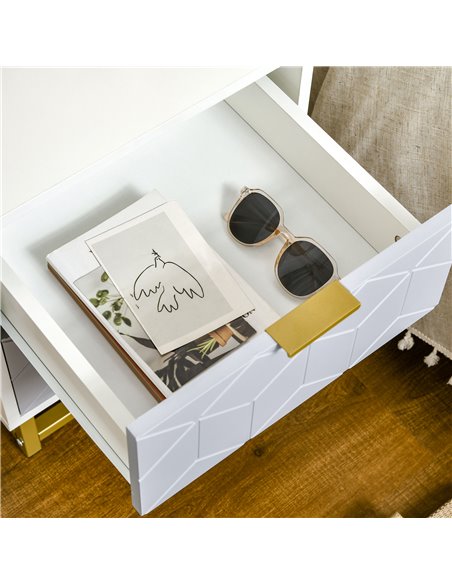 HOMCOM Bedside Table with 2 Drawers, Side Table, Bedside Cabinet with Steel Frame for Living Room, Bedroom, Grey and White - pic 20776 | FastDaddyshop