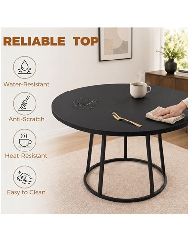HOMCOM Dining Table Space Saving Kitchen Table Spliced Tabletop Conical Metal Base 120 cm Round Black