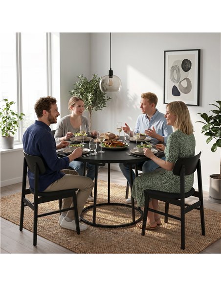 HOMCOM Dining Table Space Saving Kitchen Table Spliced Tabletop Conical Metal Base 120 cm Round Black - pic 207762 | FastDaddyshop