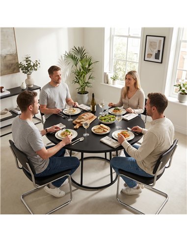 HOMCOM Dining Table Space Saving Kitchen Table Spliced Tabletop Conical Metal Base 120 cm Round Black