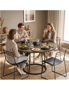 HOMCOM Dining Table Space Saving Kitchen Table Spliced Tabletop Conical Metal Base 120 cm Round Rustic Brown 2