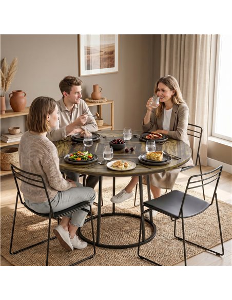 HOMCOM Dining Table Space Saving Kitchen Table Spliced Tabletop Conical Metal Base 120 cm Round Rustic Brown - pic 207766 | FastDaddyshop
