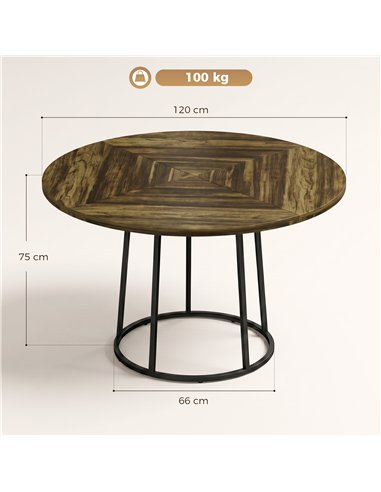 HOMCOM Dining Table Space Saving Kitchen Table Spliced Tabletop Conical Metal Base 120 cm Round Rustic Brown