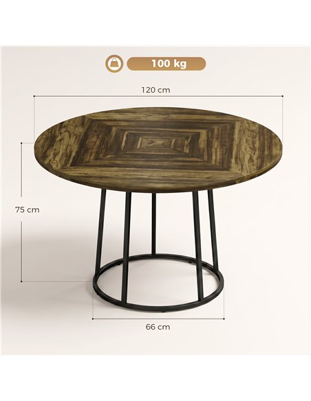 HOMCOM Dining Table Space Saving Kitchen Table Spliced Tabletop Conical Metal Base 120 cm Round Rustic Brown - pic 207767 | FastDaddyshop