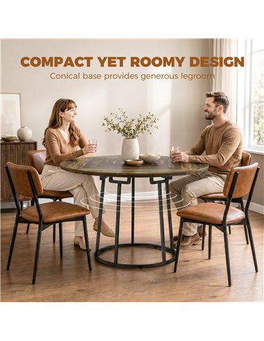 HOMCOM Dining Table Space Saving Kitchen Table Spliced Tabletop Conical Metal Base 120 cm Round Rustic Brown
