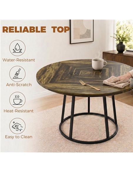 HOMCOM Dining Table Space Saving Kitchen Table Spliced Tabletop Conical Metal Base 120 cm Round Rustic Brown - pic 207770 | FastDaddyshop