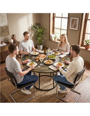 HOMCOM Dining Table Space Saving Kitchen Table Spliced Tabletop Conical Metal Base 120 cm Round Rustic Brown