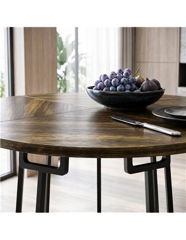 HOMCOM Dining Table Space Saving Kitchen Table Spliced Tabletop Conical Metal Base 120 cm Round Rustic Brown