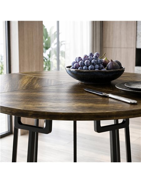 HOMCOM Dining Table Space Saving Kitchen Table Spliced Tabletop Conical Metal Base 120 cm Round Rustic Brown - pic 207773 | FastDaddyshop