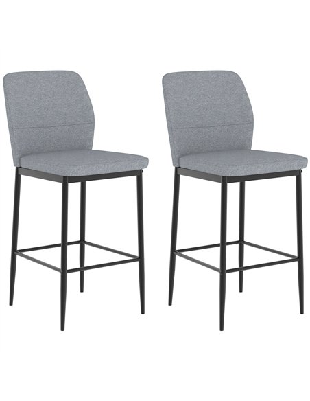 HOMCOM Modern Tall Chairs, Set of 2 Velvet Bar Stools with Footrest and Backrest, Kitchen & Living Room Stools, Grey - pic 207774 | FastDaddyshop
