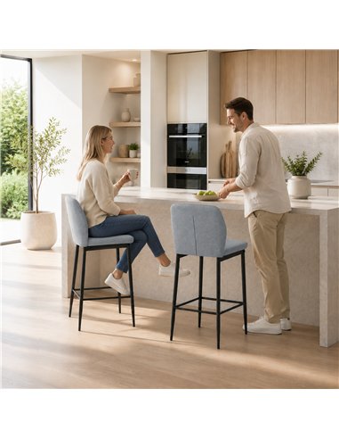 HOMCOM Modern Tall Chairs, Set of 2 Velvet Bar Stools with Footrest and Backrest, Kitchen & Living Room Stools, Grey