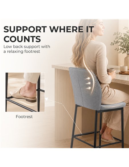 HOMCOM Modern Tall Chairs, Set of 2 Velvet Bar Stools with Footrest and Backrest, Kitchen & Living Room Stools, Grey - pic 207777 | FastDaddyshop