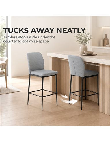 HOMCOM Modern Tall Chairs, Set of 2 Velvet Bar Stools with Footrest and Backrest, Kitchen & Living Room Stools, Grey
