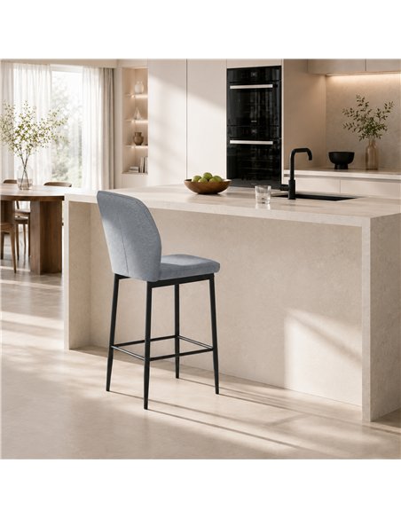 HOMCOM Modern Tall Chairs, Set of 2 Velvet Bar Stools with Footrest and Backrest, Kitchen & Living Room Stools, Grey - pic 207781 | FastDaddyshop