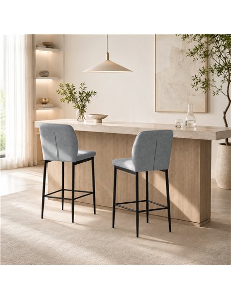 HOMCOM Modern Tall Chairs, Set of 2 Velvet Bar Stools with Footrest and Backrest, Kitchen & Living Room Stools, Grey - pic 207782 | FastDaddyshop