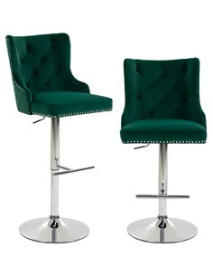 HOMCOM Bar Stools Set of 2, Modern Swivel & Adjustable Velvet Barstools with Button-Tufted Back, Footrest for Home Bar, Green