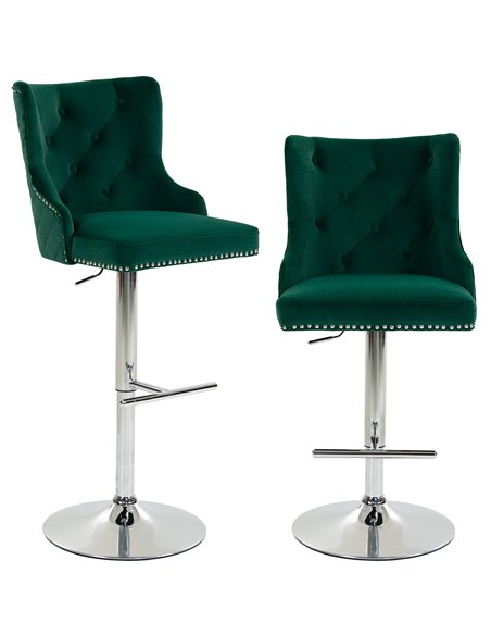 HOMCOM Bar Stools Set of 2, Modern Swivel & Adjustable Velvet Barstools with Button-Tufted Back, Footrest for Home Bar, Green - pic 207783 | FastDaddyshop