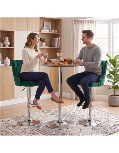 HOMCOM Bar Stools Set of 2, Modern Swivel & Adjustable Velvet Barstools with Button-Tufted Back, Footrest for Home Bar, Green