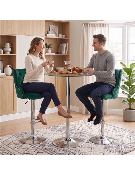 HOMCOM Bar Stools Set of 2, Modern Swivel & Adjustable Velvet Barstools with Button-Tufted Back, Footrest for Home Bar, Green - pic 207790 | FastDaddyshop