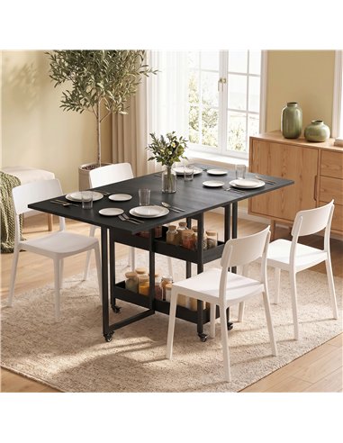 HOMCOM Four-Person Drop Leaf Table - Black Wood-Effect