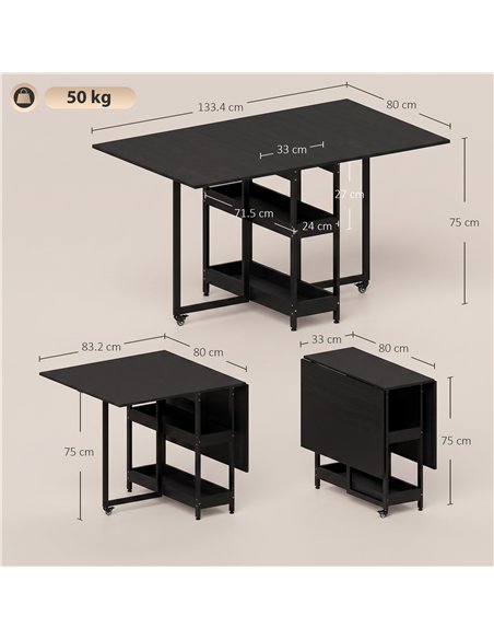 HOMCOM Four-Person Drop Leaf Table - Black Wood-Effect - pic 207794 | FastDaddyshop
