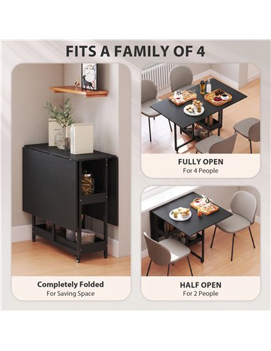 HOMCOM Four-Person Drop Leaf Table - Black Wood-Effect