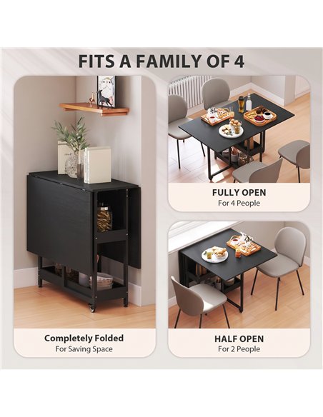 HOMCOM Four-Person Drop Leaf Table - Black Wood-Effect - pic 207795 | FastDaddyshop