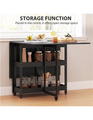 HOMCOM Four-Person Drop Leaf Table - Black Wood-Effect