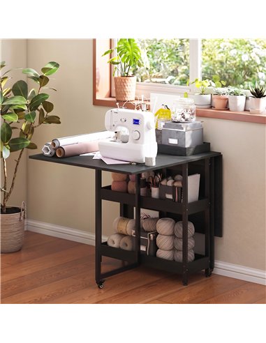 HOMCOM Four-Person Drop Leaf Table - Black Wood-Effect