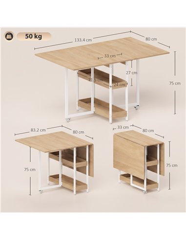 HOMCOM Four-Person Drop Leaf Table - Natural Wood-Effect