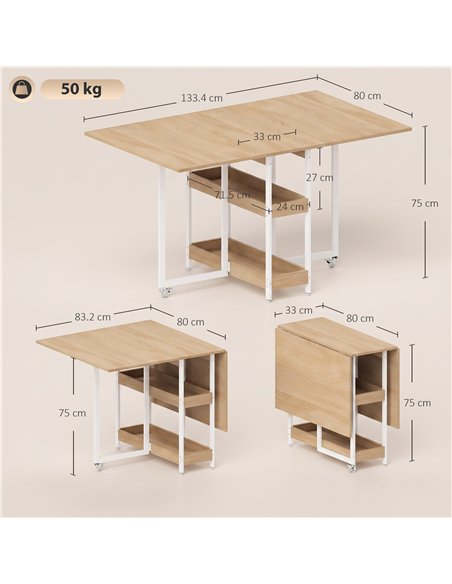 HOMCOM Four-Person Drop Leaf Table - Natural Wood-Effect - pic 207803 | FastDaddyshop