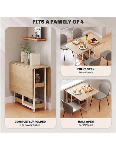 HOMCOM Four-Person Drop Leaf Table - Natural Wood-Effect