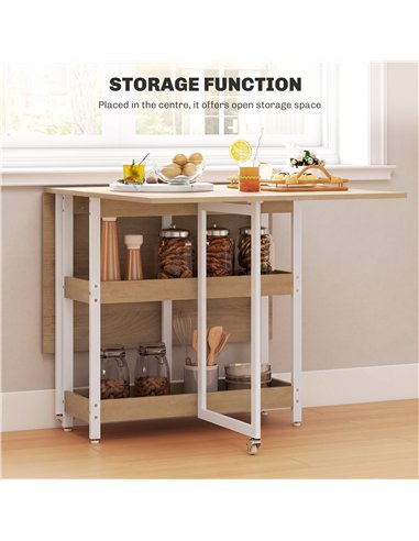 HOMCOM Four-Person Drop Leaf Table - Natural Wood-Effect