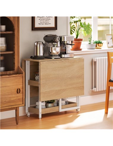 HOMCOM Four-Person Drop Leaf Table - Natural Wood-Effect