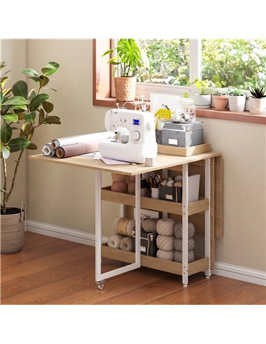 HOMCOM Four-Person Drop Leaf Table - Natural Wood-Effect