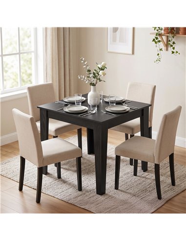 HOMCOM Dining Table for 4, 80L x 80W x 75Hcm, Modern Square Kitchen Table with Wood Effect Tabletop, Black Wood Effect