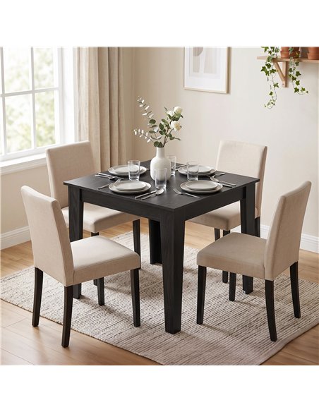 HOMCOM Dining Table for 4, 80L x 80W x 75Hcm, Modern Square Kitchen Table with Wood Effect Tabletop, Black Wood Effect - pic 207811 | FastDaddyshop