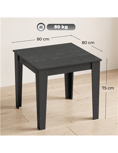 HOMCOM Dining Table for 4, 80L x 80W x 75Hcm, Modern Square Kitchen Table with Wood Effect Tabletop, Black Wood Effect