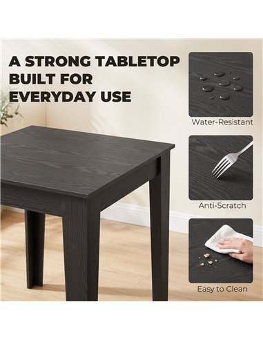 HOMCOM Dining Table for 4, 80L x 80W x 75Hcm, Modern Square Kitchen Table with Wood Effect Tabletop, Black Wood Effect