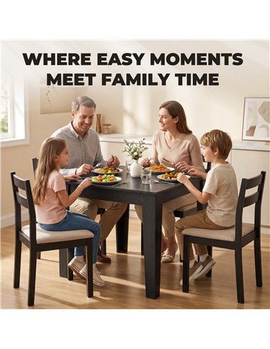 HOMCOM Dining Table for 4, 80L x 80W x 75Hcm, Modern Square Kitchen Table with Wood Effect Tabletop, Black Wood Effect