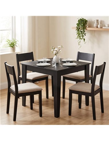 HOMCOM Dining Table for 4, 80L x 80W x 75Hcm, Modern Square Kitchen Table with Wood Effect Tabletop, Black Wood Effect
