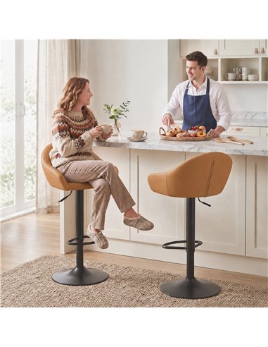 HOMCOM Bar Stools Adjustable Heights Breakfast Bar Stools Backrest Armrests Set of 2, Brown