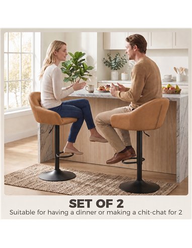 HOMCOM Bar Stools Adjustable Heights Breakfast Bar Stools Backrest Armrests Set of 2, Brown
